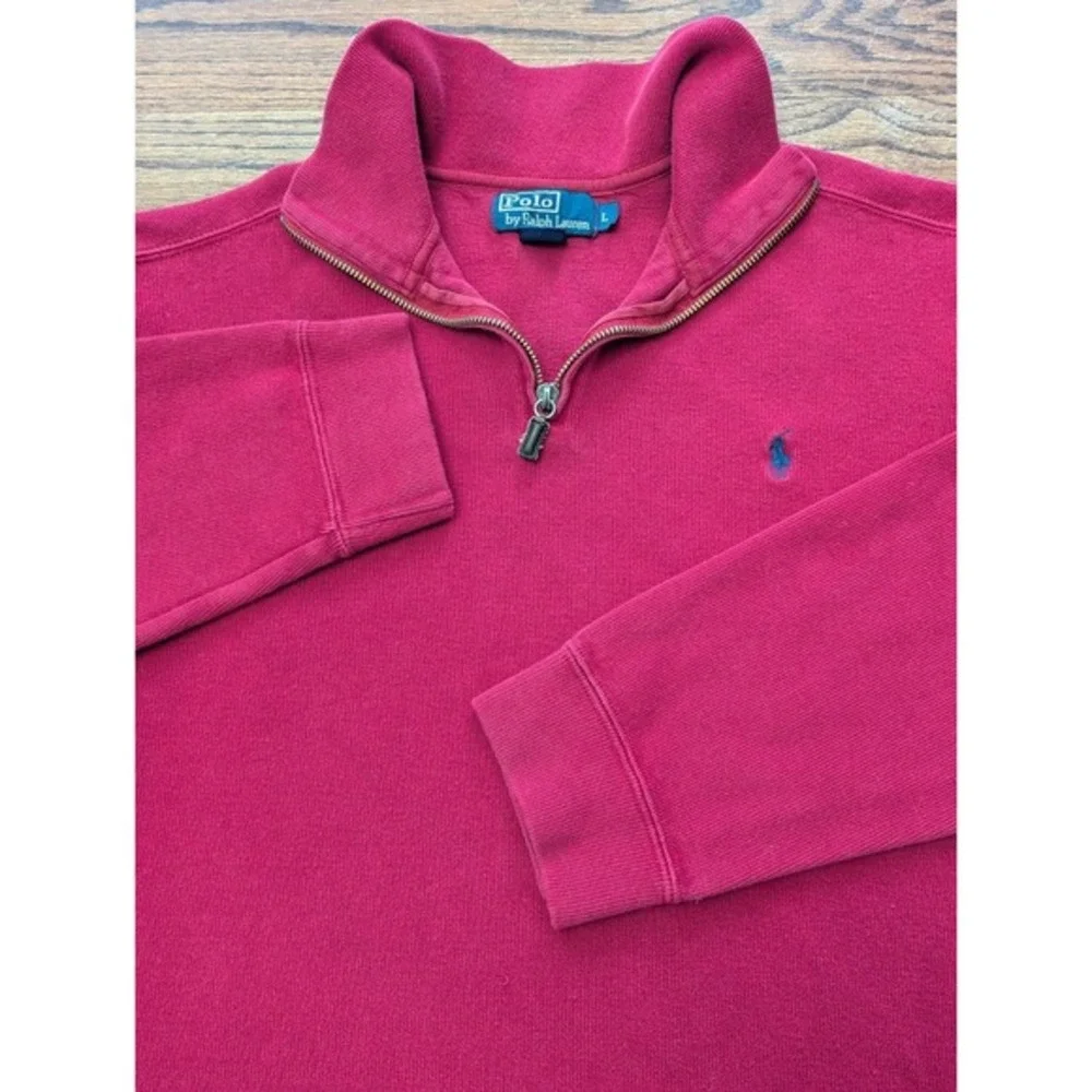 Polo Ralph Lauren French Ribbed 1/4‎ Zip Pullover Red Sweater Sz L Preppy Money